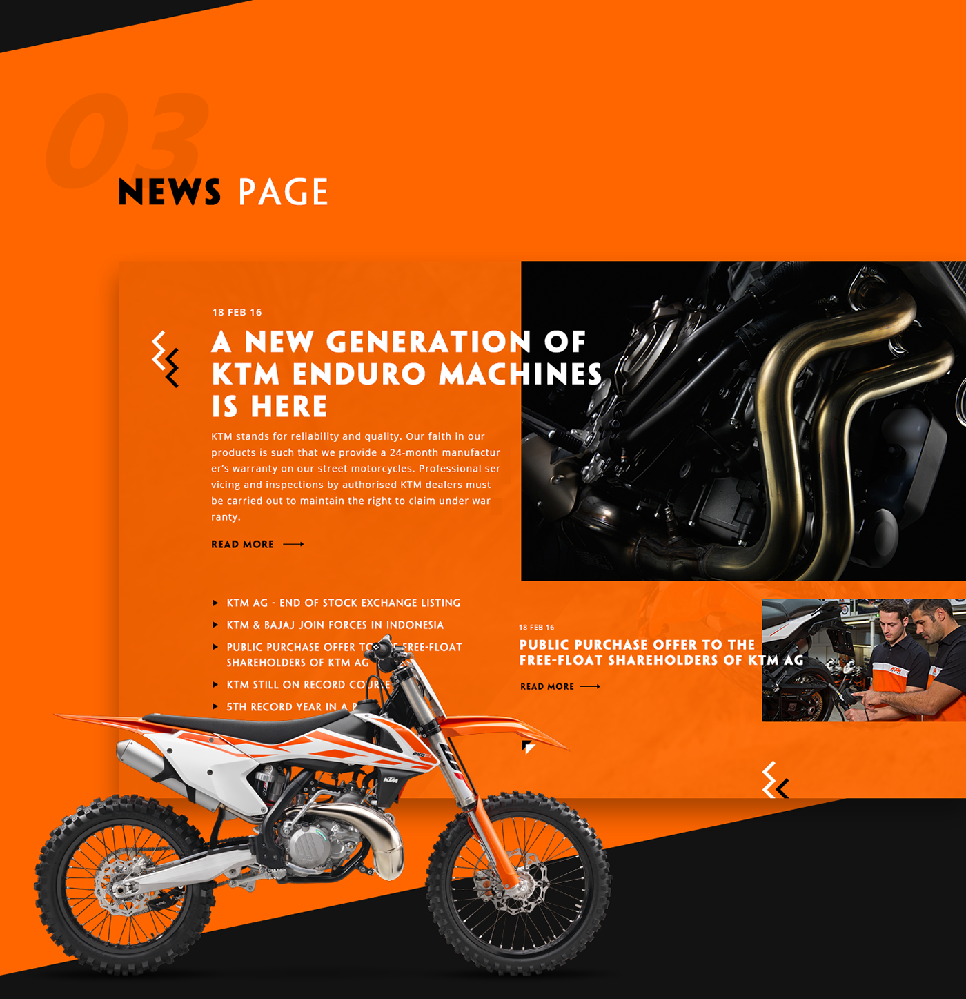 uiux website redesign ktm moto Motor show ktm redesign oranges flat design ios 10 material UI Interface weeds brand