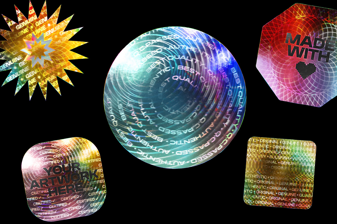 effects freebie genuine holographic iridescent Mockup sticker template texture tool