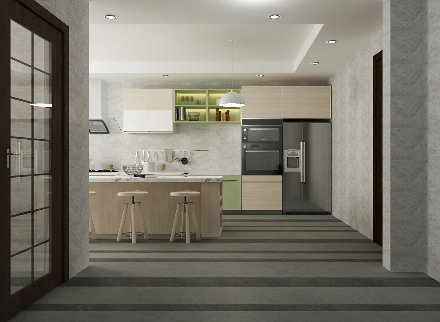 Interior kitchen contemporary vray render homedesign 3dmax