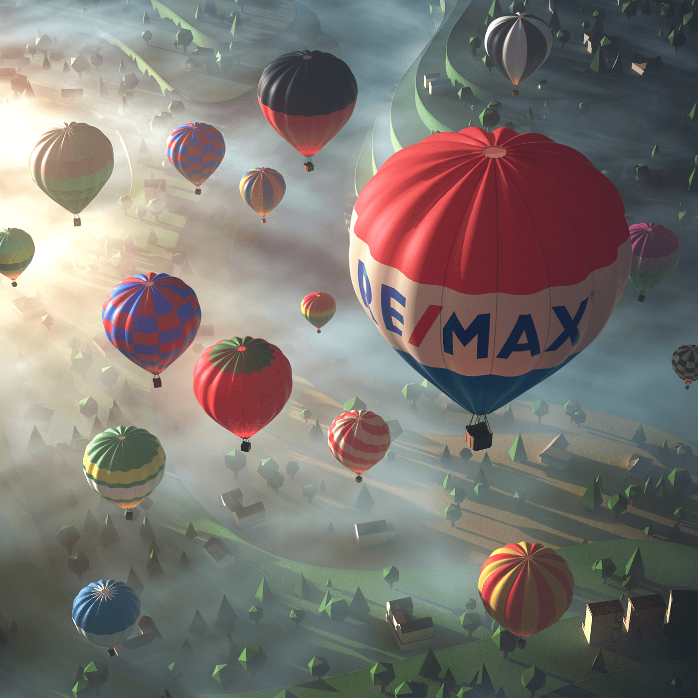 Remax real estate ballon CGI cinema 4d Render 3D Advertising  Social media post