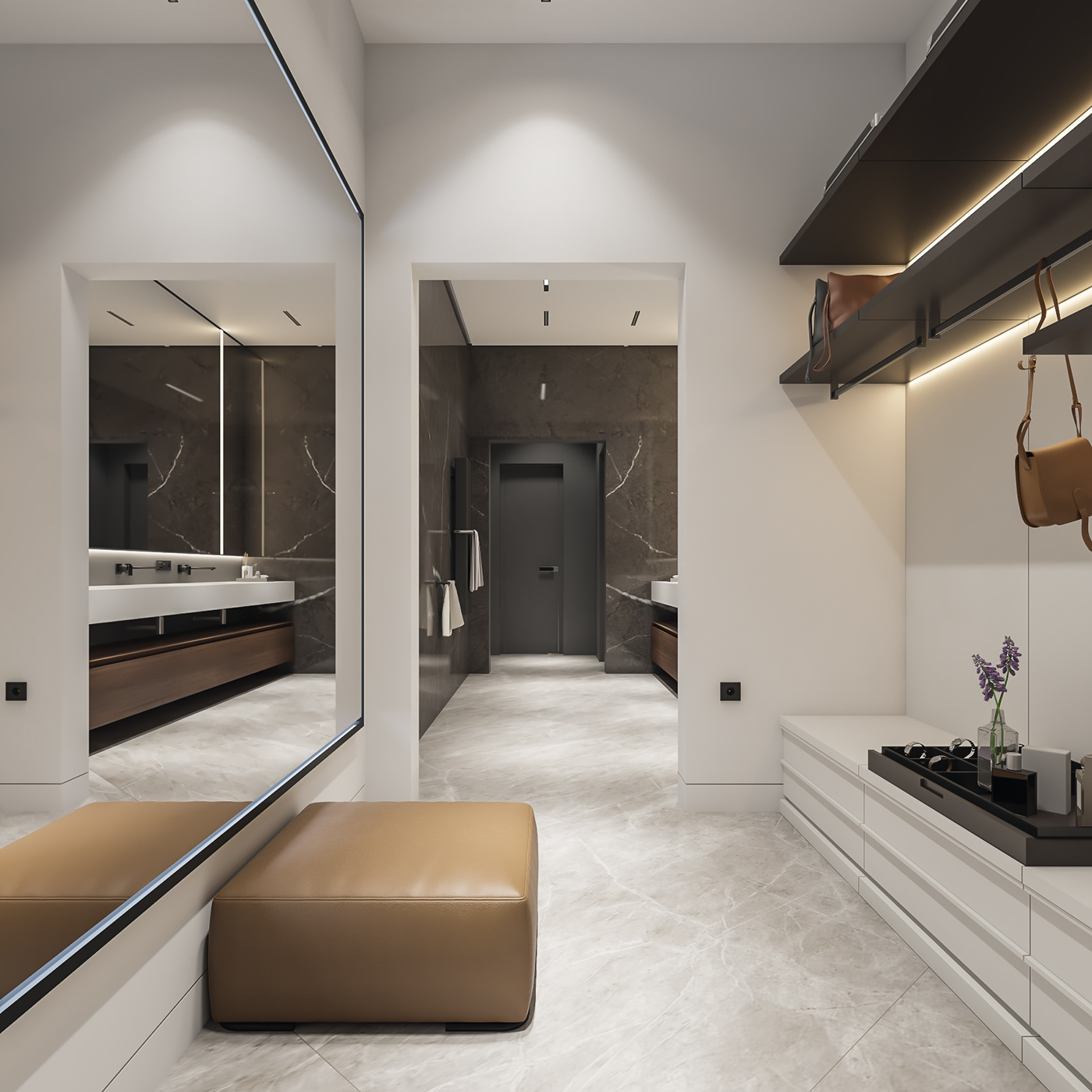 CGI corona dining leather livingroom Marble modern visualization Minotti poliform