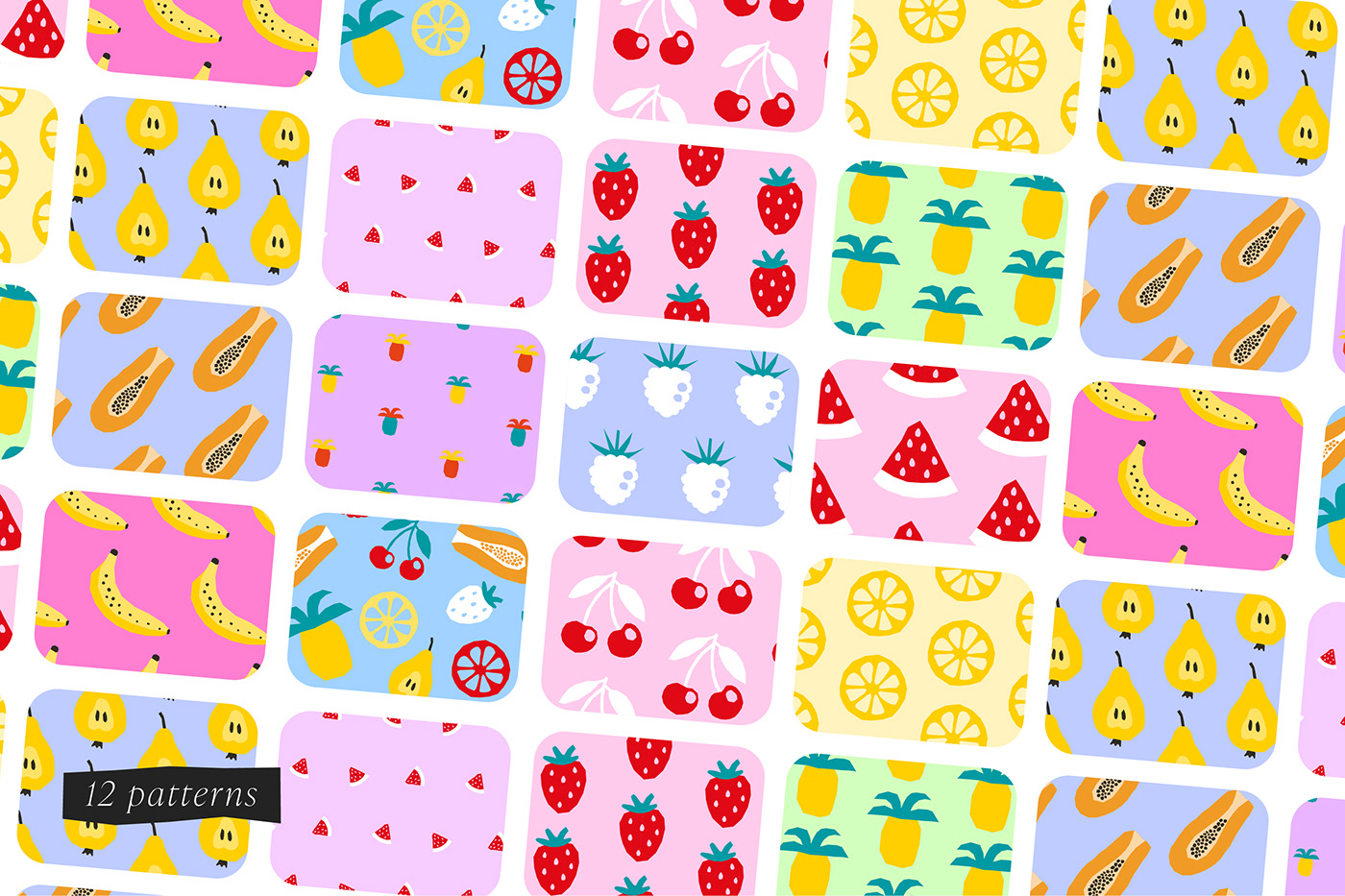 Colorful summer pattern design of fruits and berries