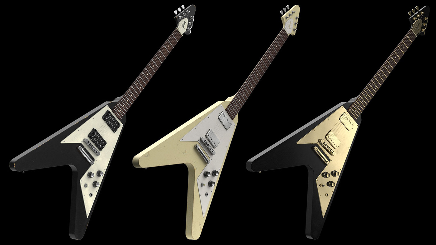 music 3d modeling Render vray Musical Instrument 3D model electric guitar Gibson nrg3d
