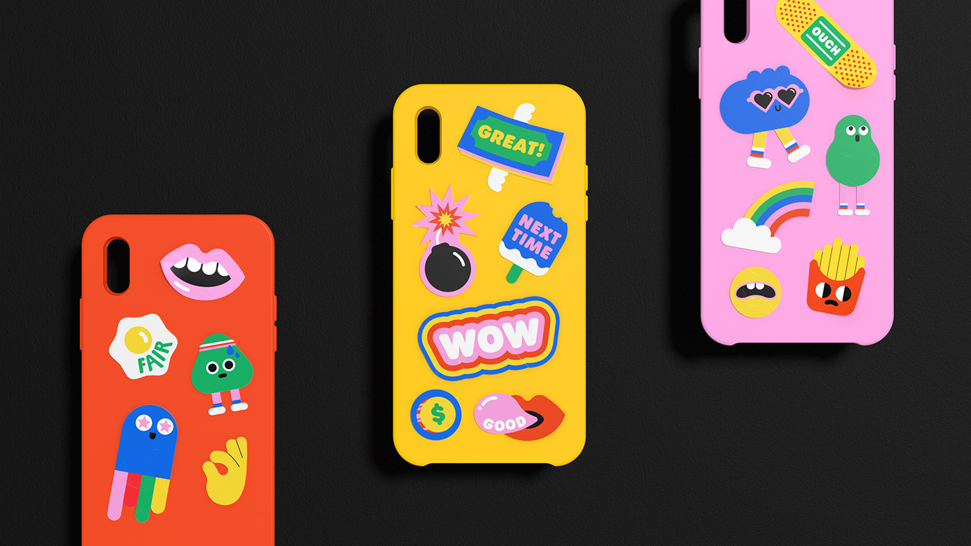 stickers credit set design  cards 3D teens characters colorful