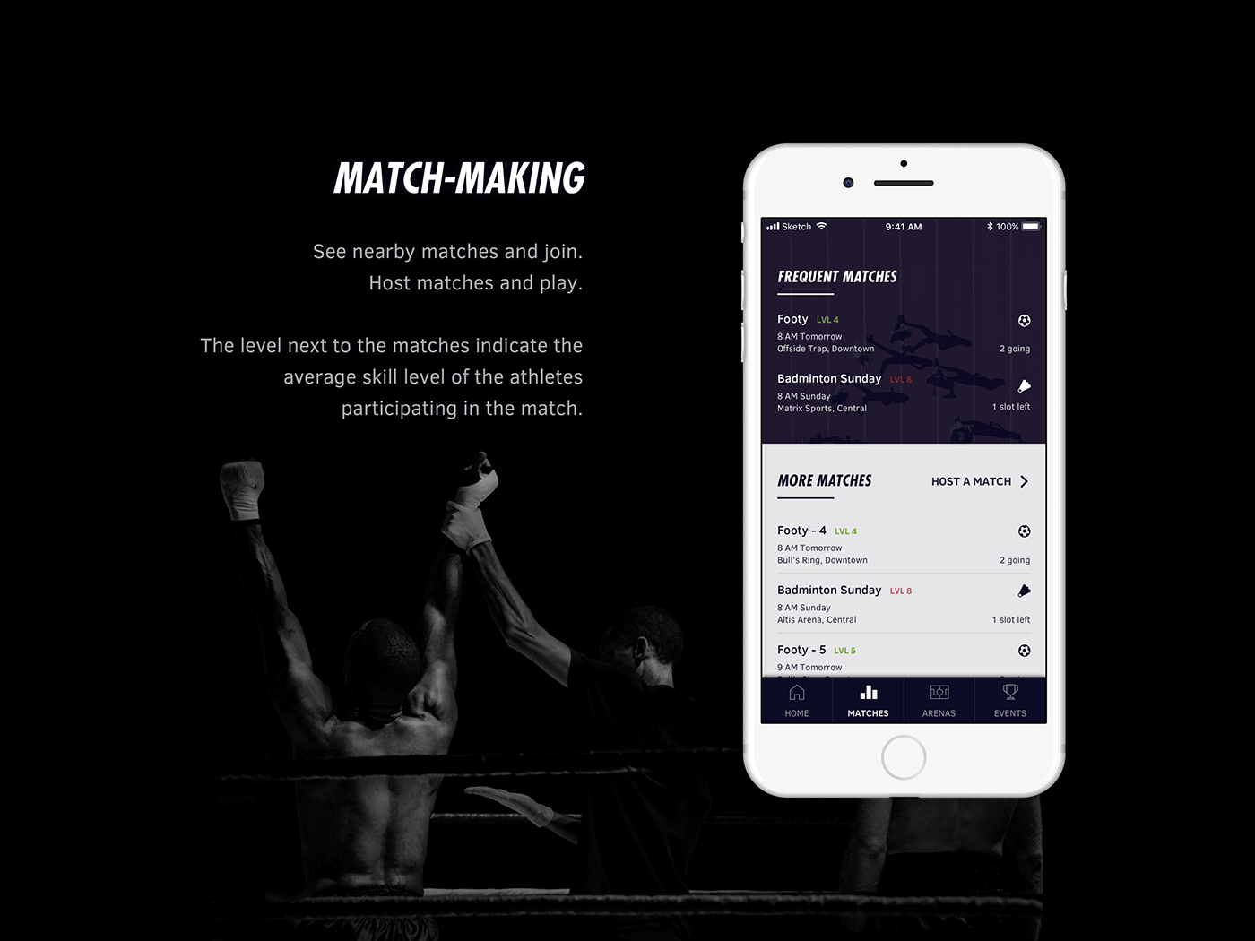 sports social app concept athletic Tournament Matches Nike adidas game