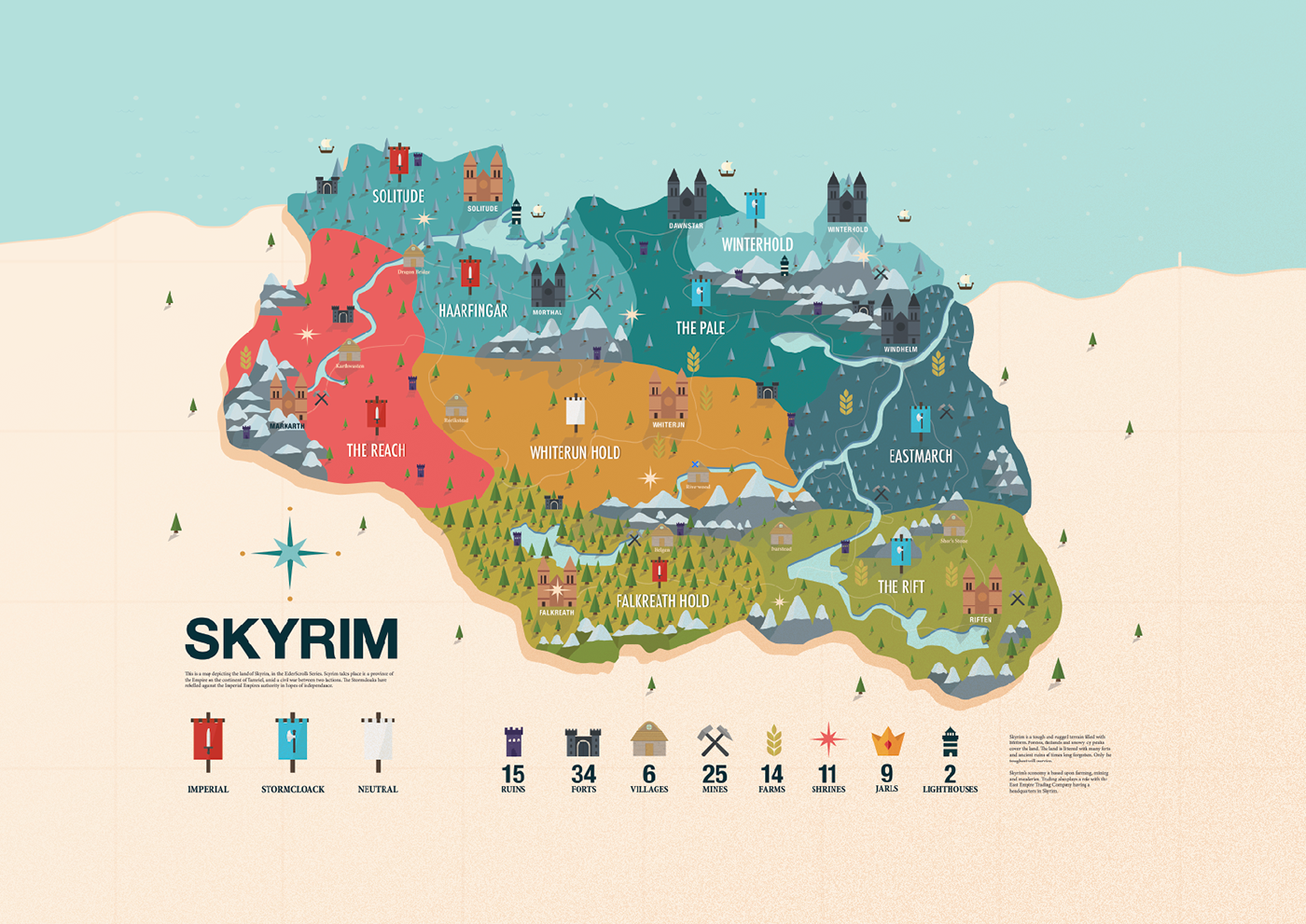 infographic Skyrim game Fun colour Colourful  flat flat design print cartoon Icon icons poster map Castle