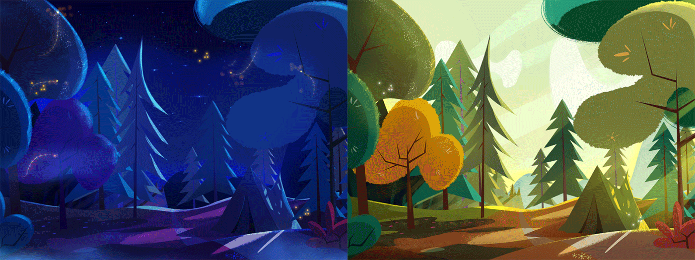 slotmachines slot Videogames cartoon animation  ILLUSTRATION  landscapes forest bears digital painting