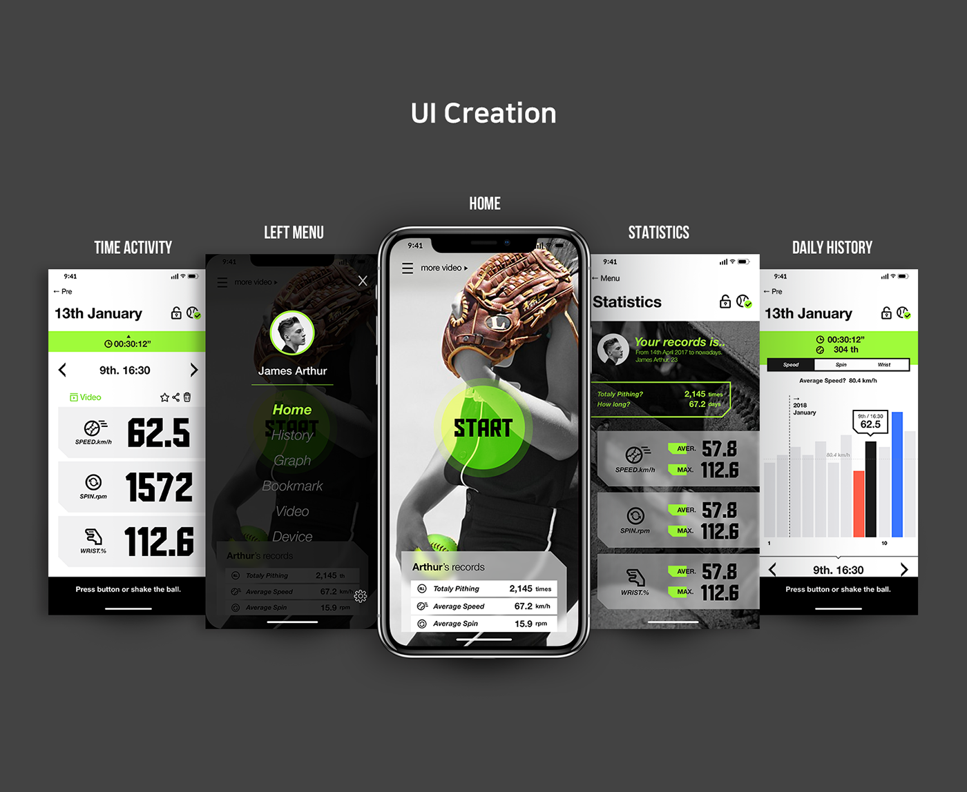 baseball application graph softball uiux app iphonex Mockup portfolio iphone
