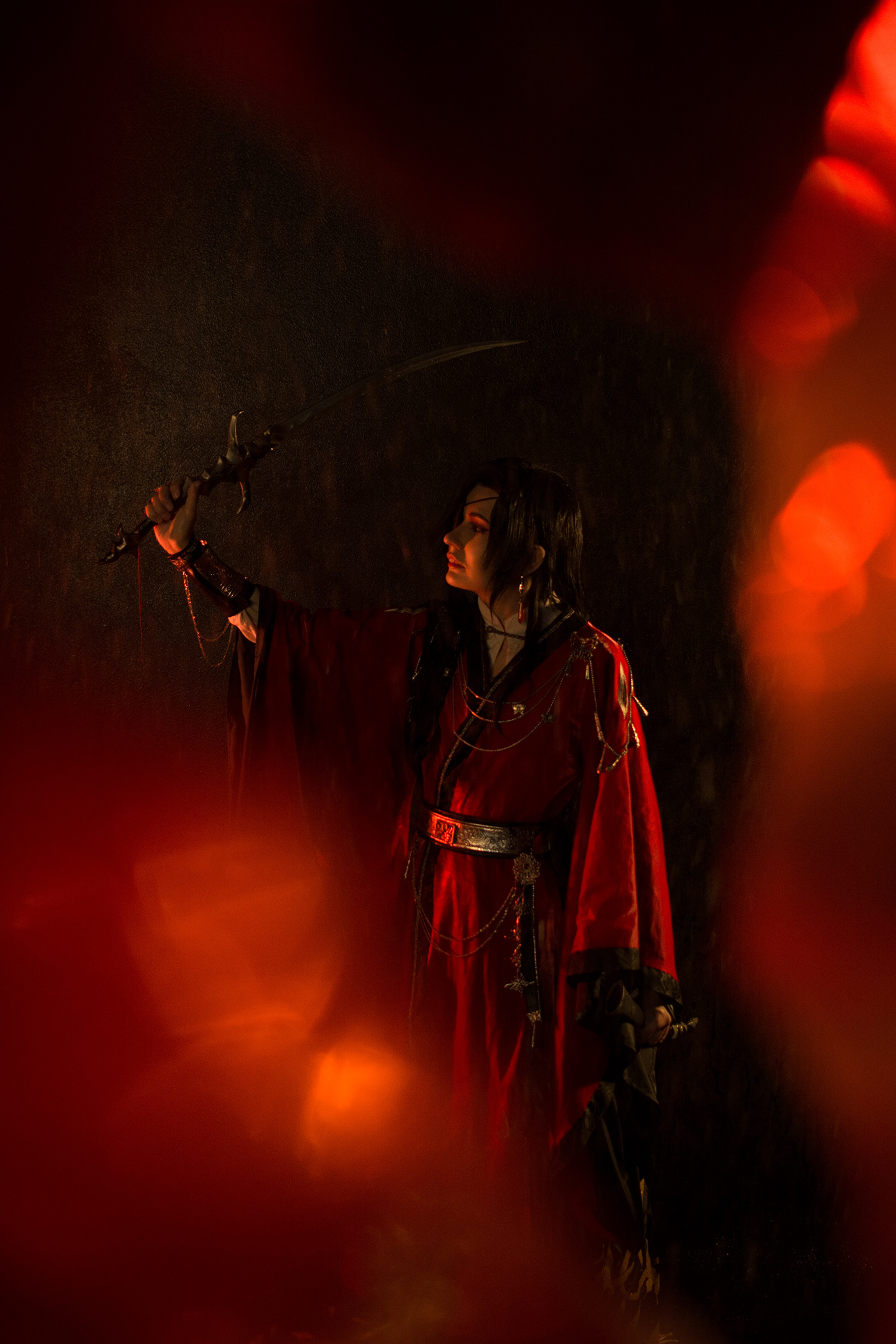 Photography  portrait rain Flowers Cosplay costume Chinese style hua cheng heaven officials blessing tian guan ci fu