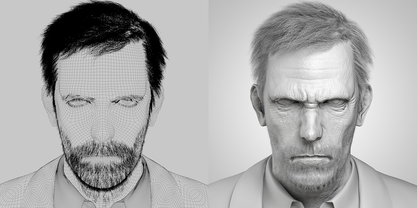 house m.d. hugh laurie dr. house Zbrush sculpture cinema 4d 3D CGI portraits man beard