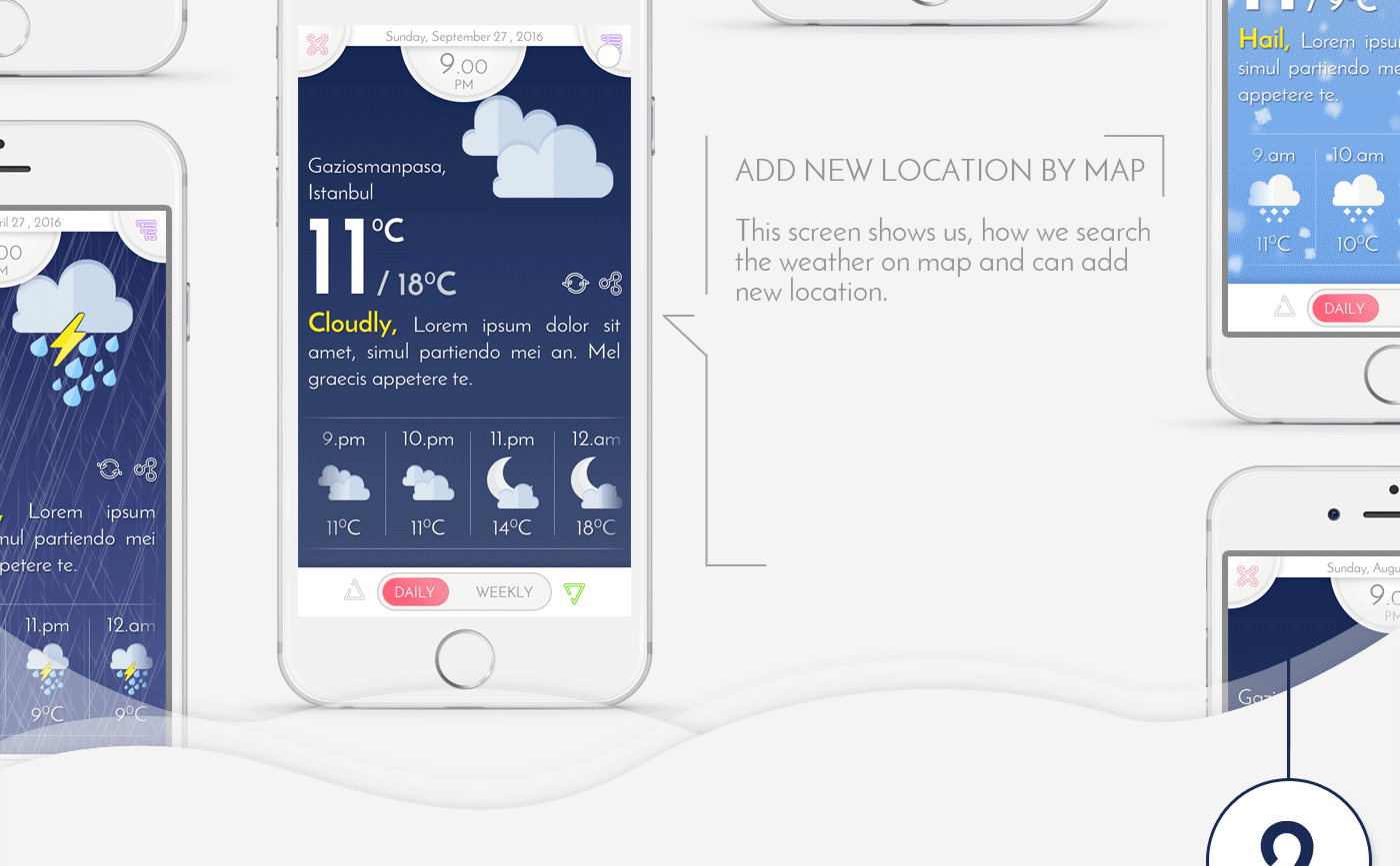 UI/UX Design interaction mobile app weather app Weather UI /UX Desig ui design UX design Weather interface design