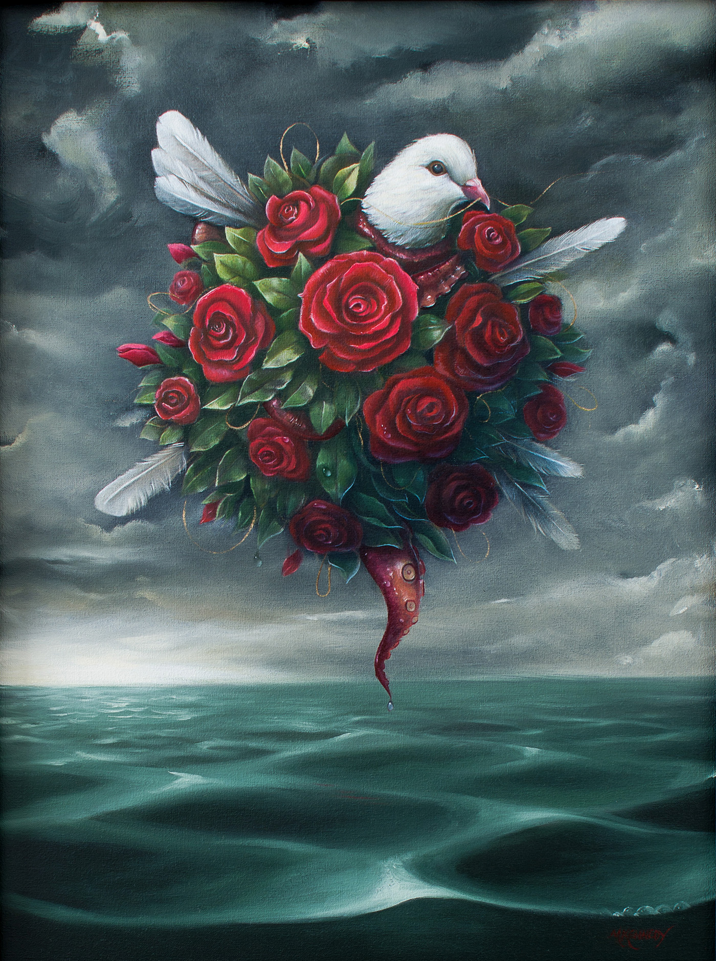 Oil Painting charity dove ILLUSTRATION  pop surrealism floral birds