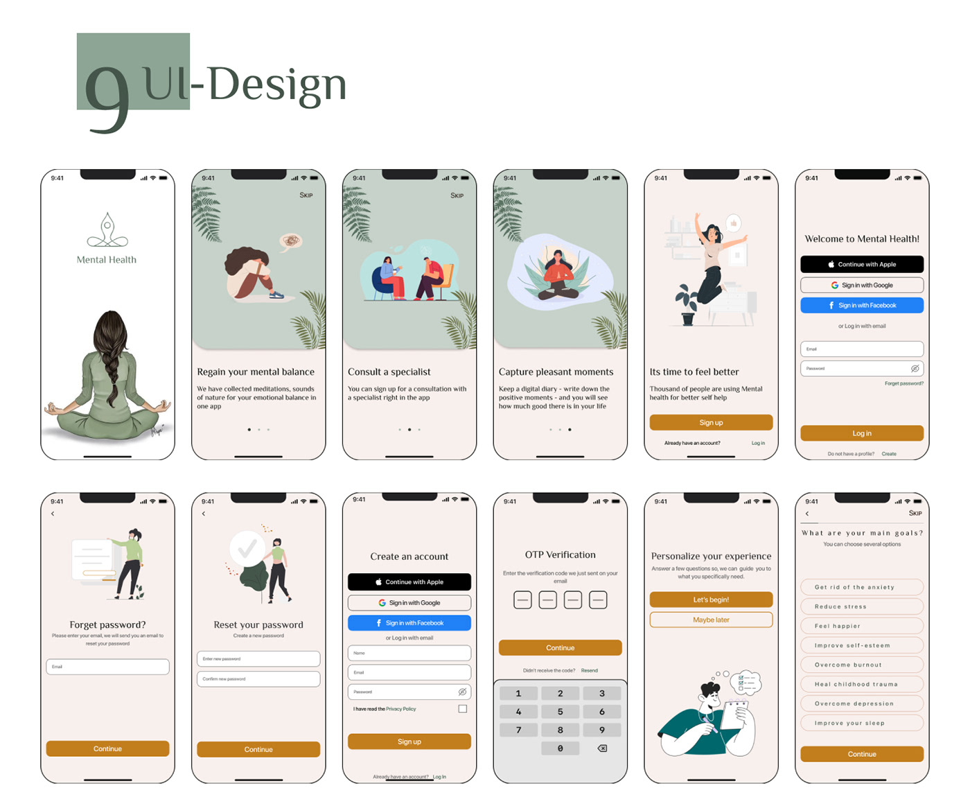 meditation Meditation App mental health Mobile app mobile app design UI/UX Figma Case Study app design ios