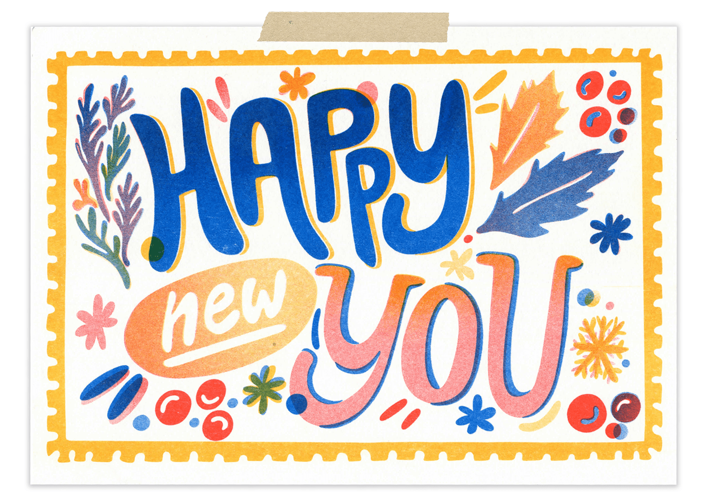 artwork card color design digital illustration Drawing  happy new year ILLUSTRATION  print risograph
