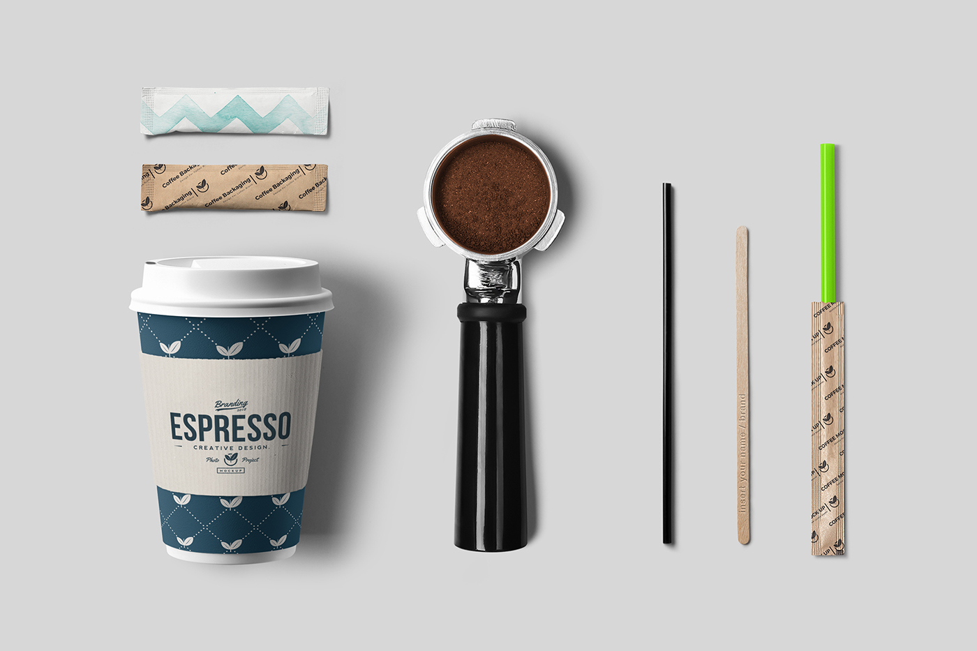 coffee cup cup branding  Coffee mock up cover sugar portafilter coffee template photorealistic