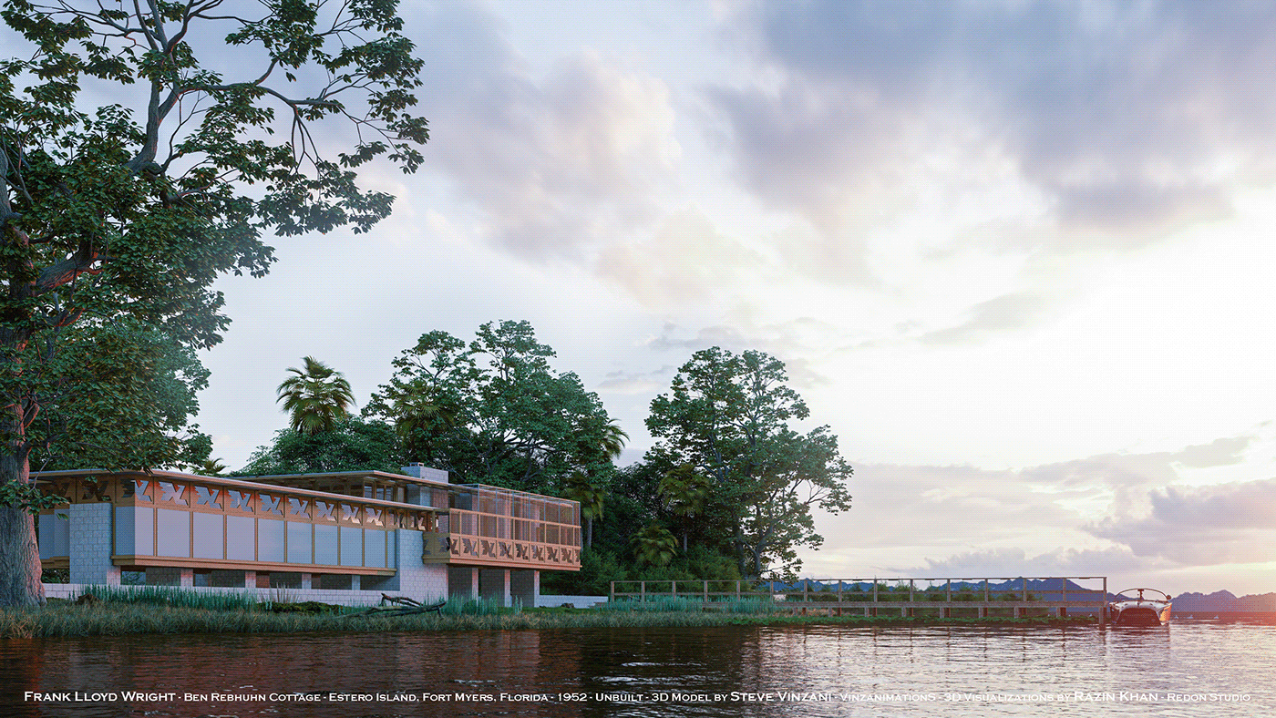 Frank Lloyd Wright architecture visualization archviz 3D CGI Render exterior interior design  modern