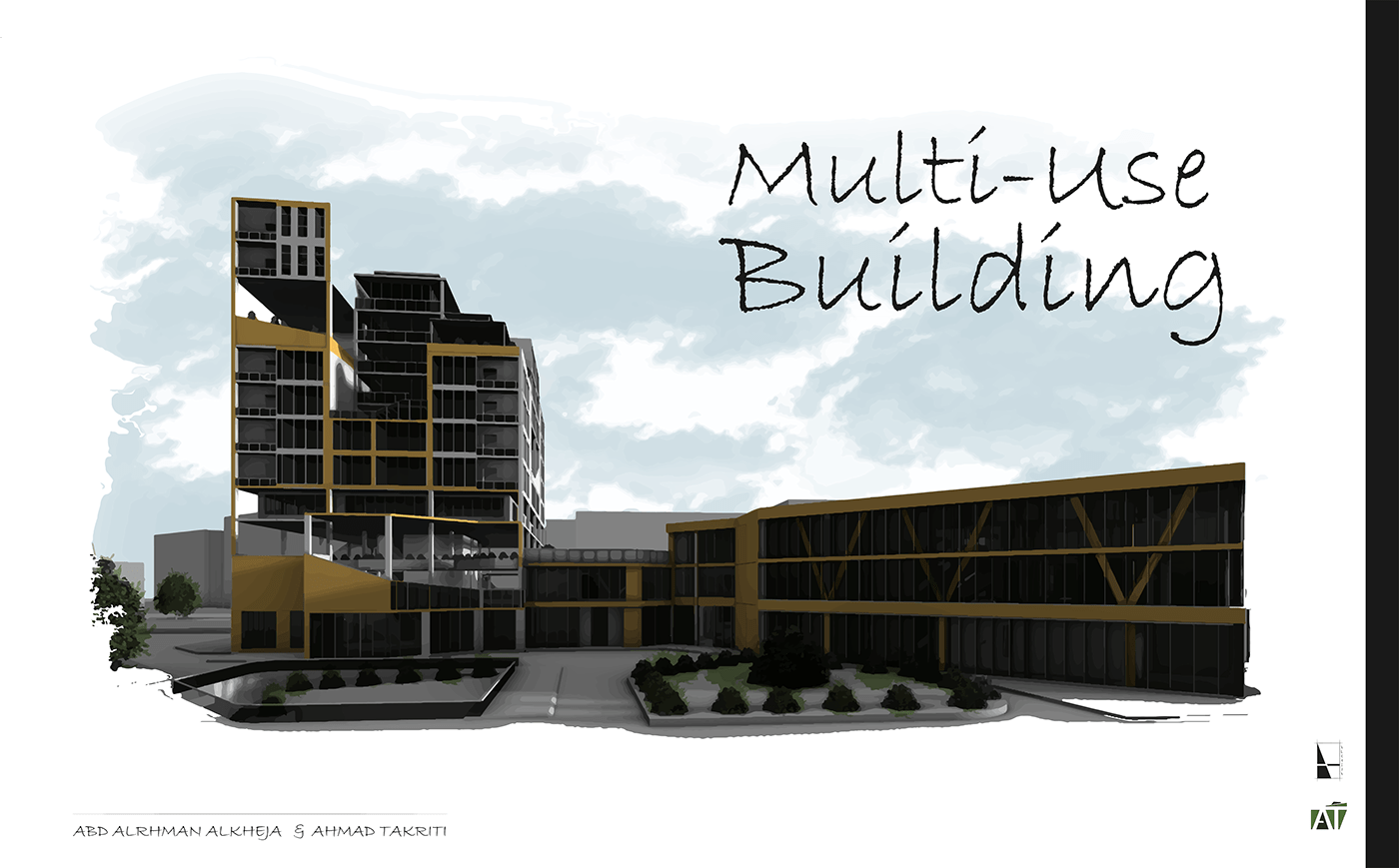 multi-use building architecture 3D exterior
