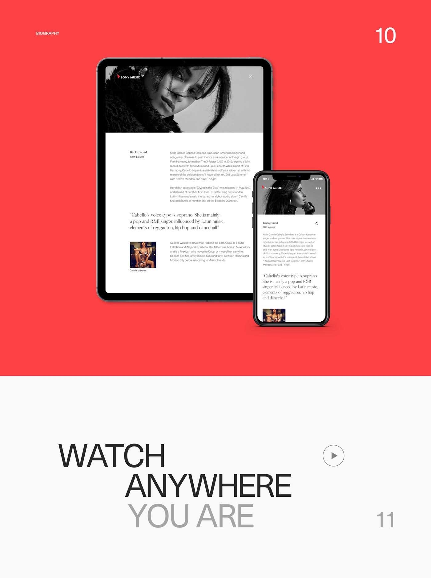 Website minimal Sony music typography   flat promo black mobile motion