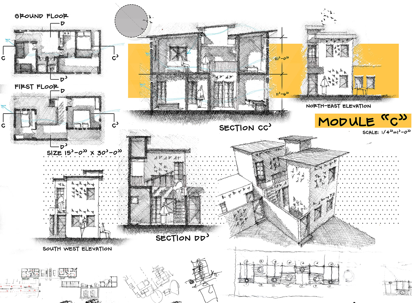 Architecture Thesis architecture case of gharibabad hand drawn housing rehablitation University of Karachi urban planning visual studies