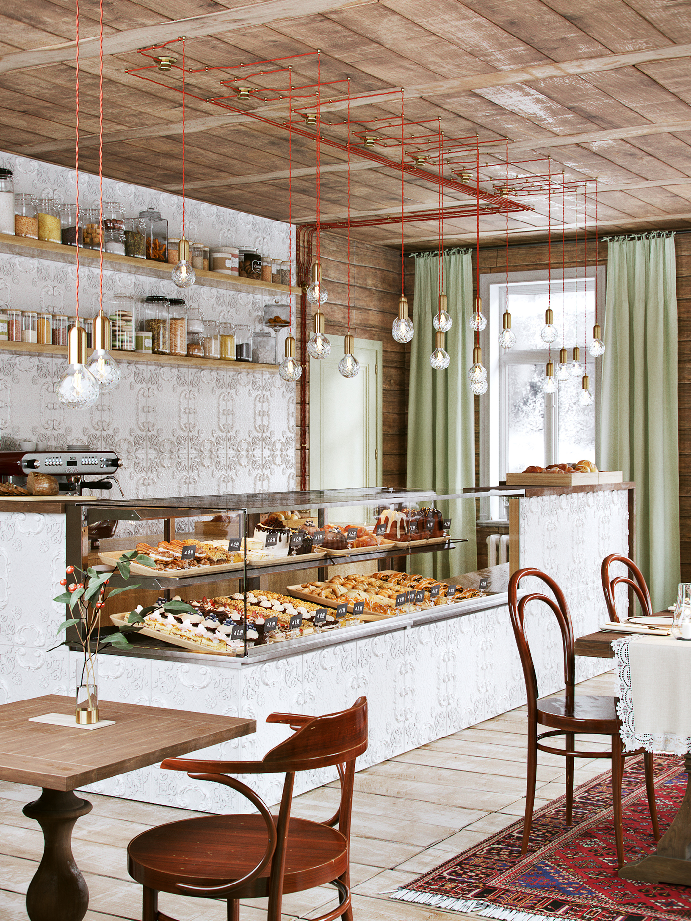 backery Interior design Sweets corona CoronaRender  winter cozy cafe