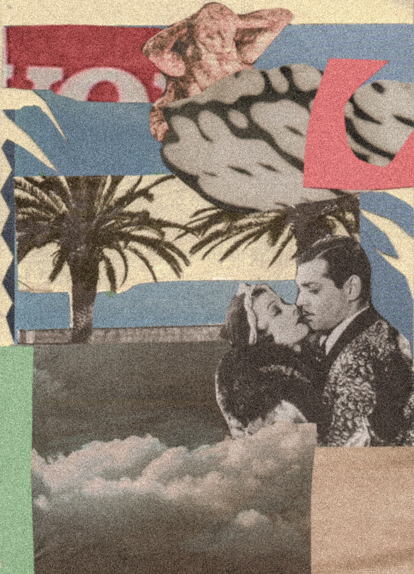 Love collage Cutouts couple palmtrees palms seascape poster Dada art tags Kommas