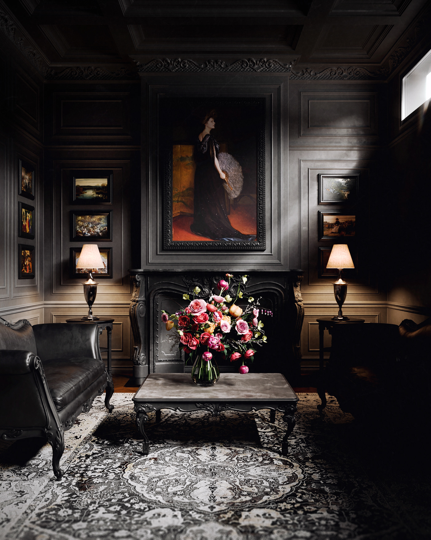 indoor architecture visualization Render interior design  3ds max corona gothic black lighting