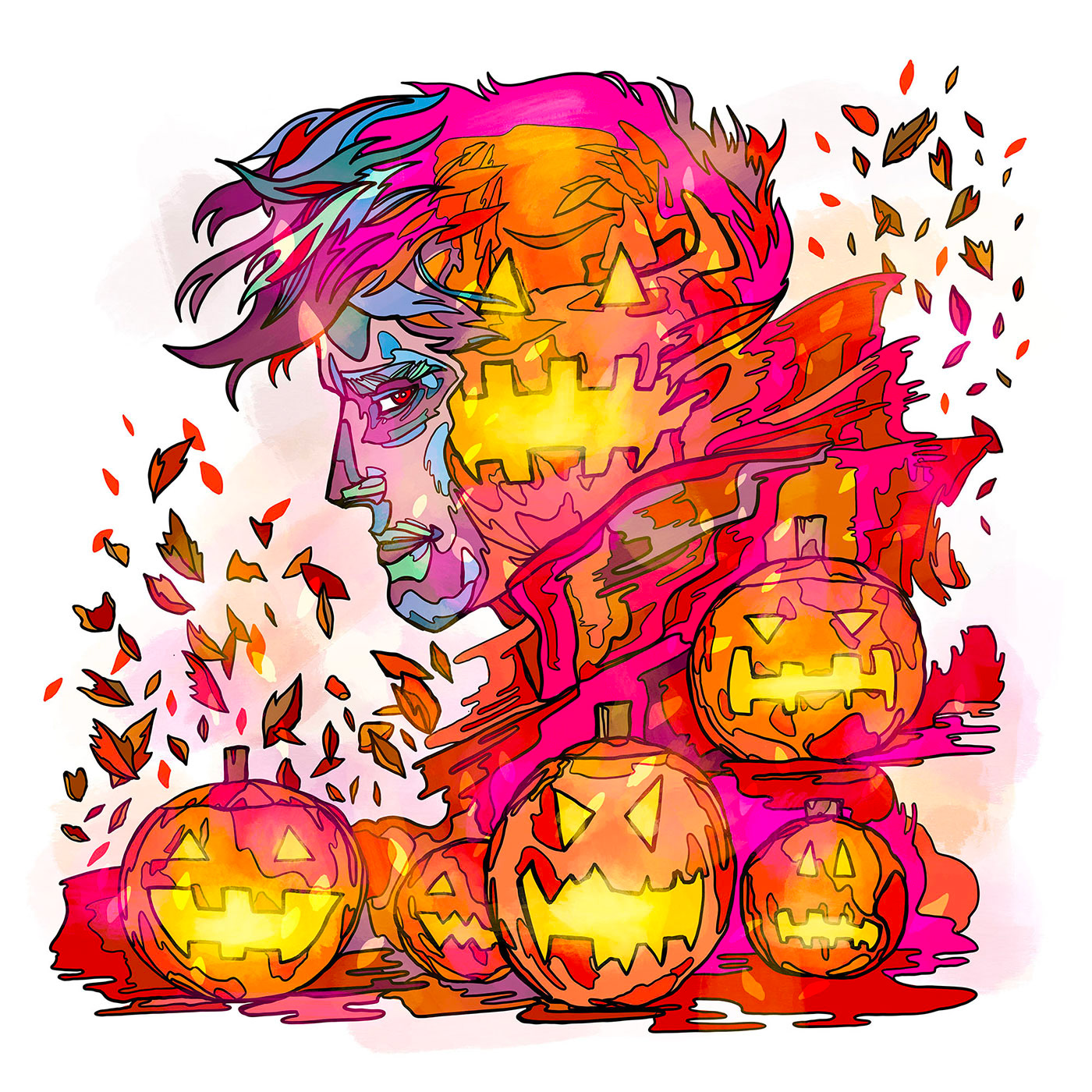 autumn Autumnal female Halloween line male Procreate pumpkin Scary skull