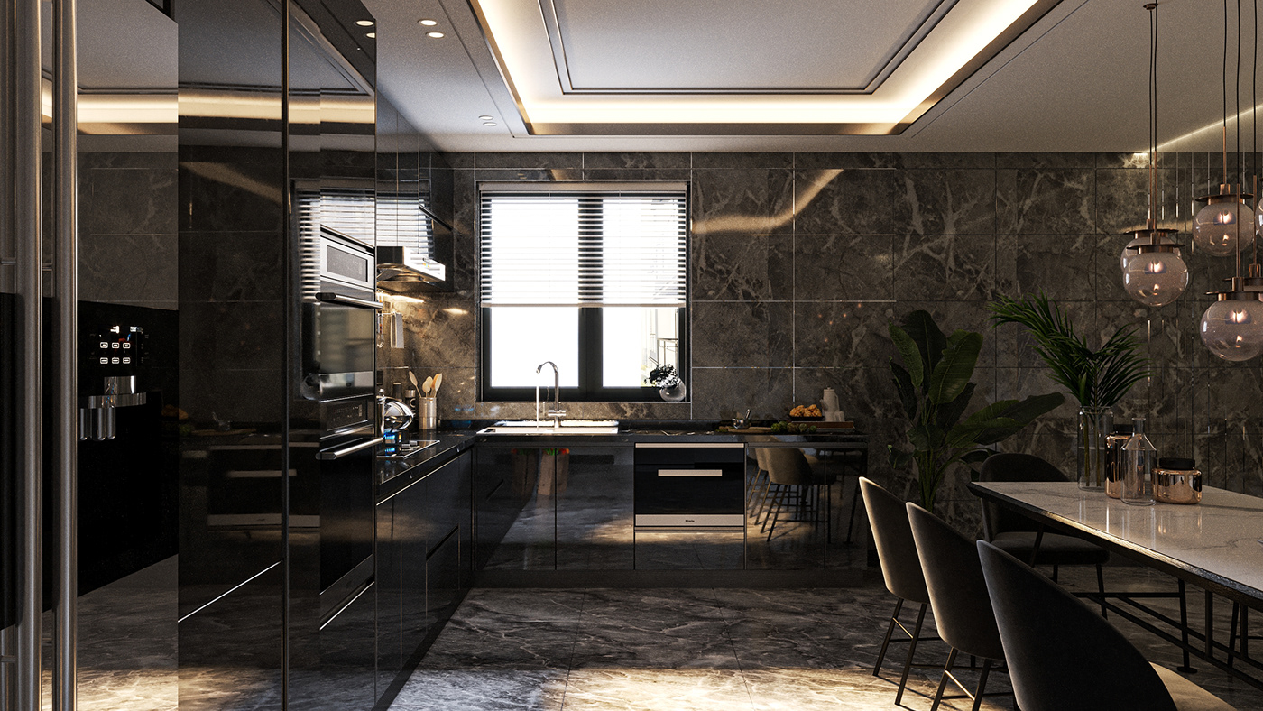 3dmax 3dmodel 3dsmax Behance corona coronarenderer design Interior kitchen Render