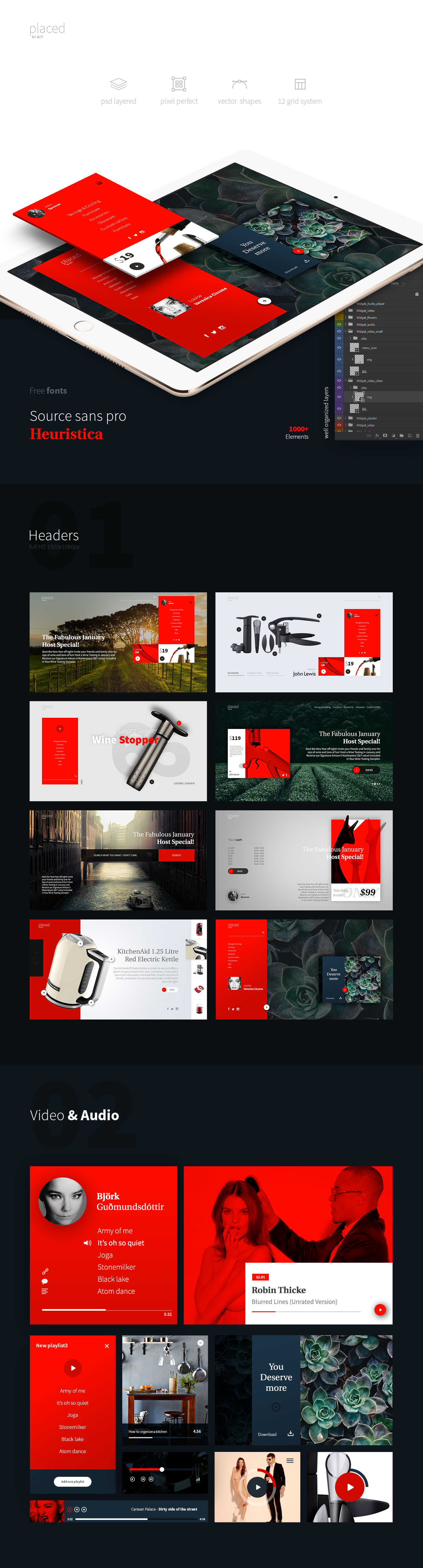 Placed placed ui kit UI ui kit ux psd psd file download red & white red clean minimalistic modern