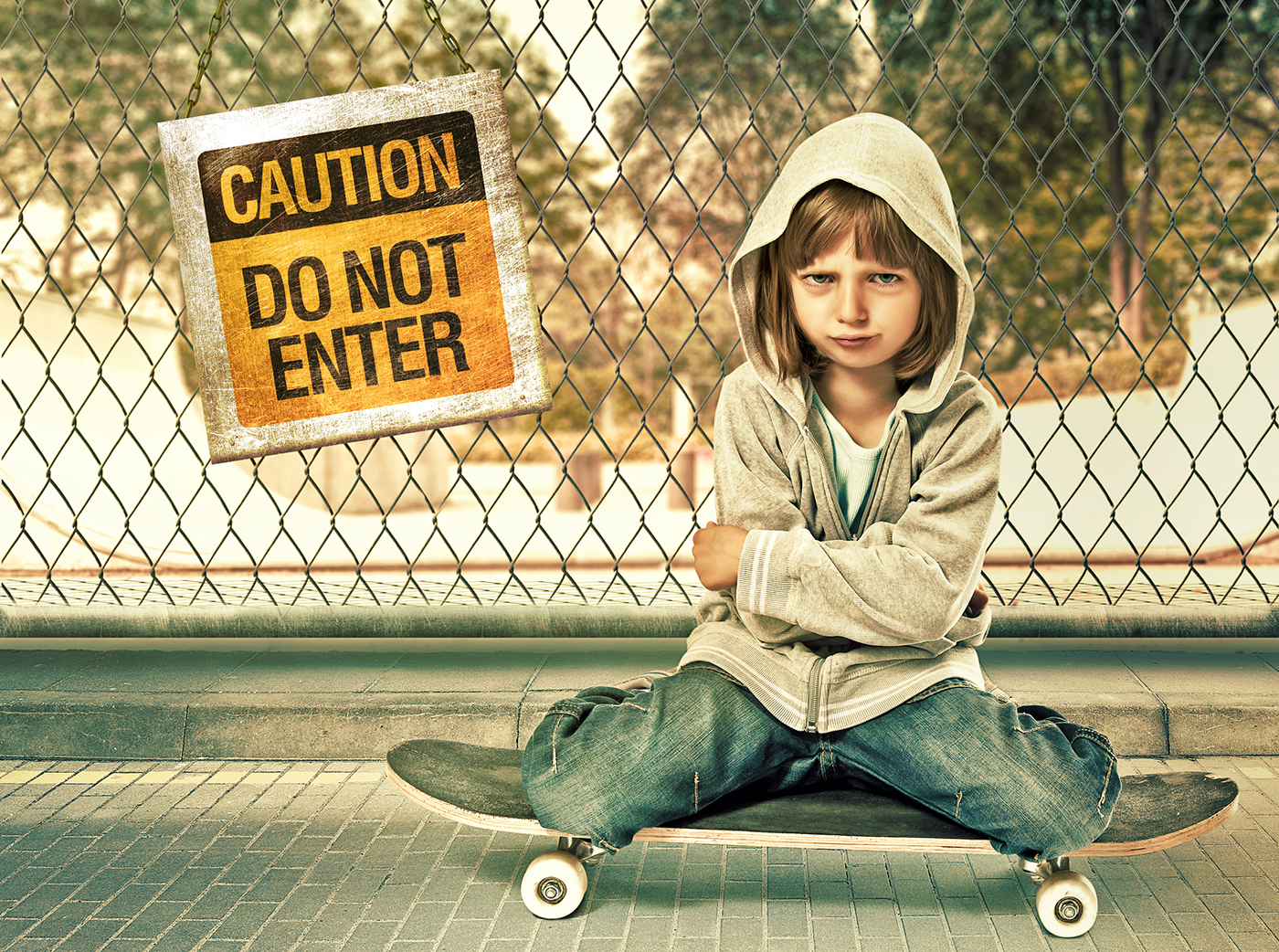boy skate Anger caution enter Park fence Ramp