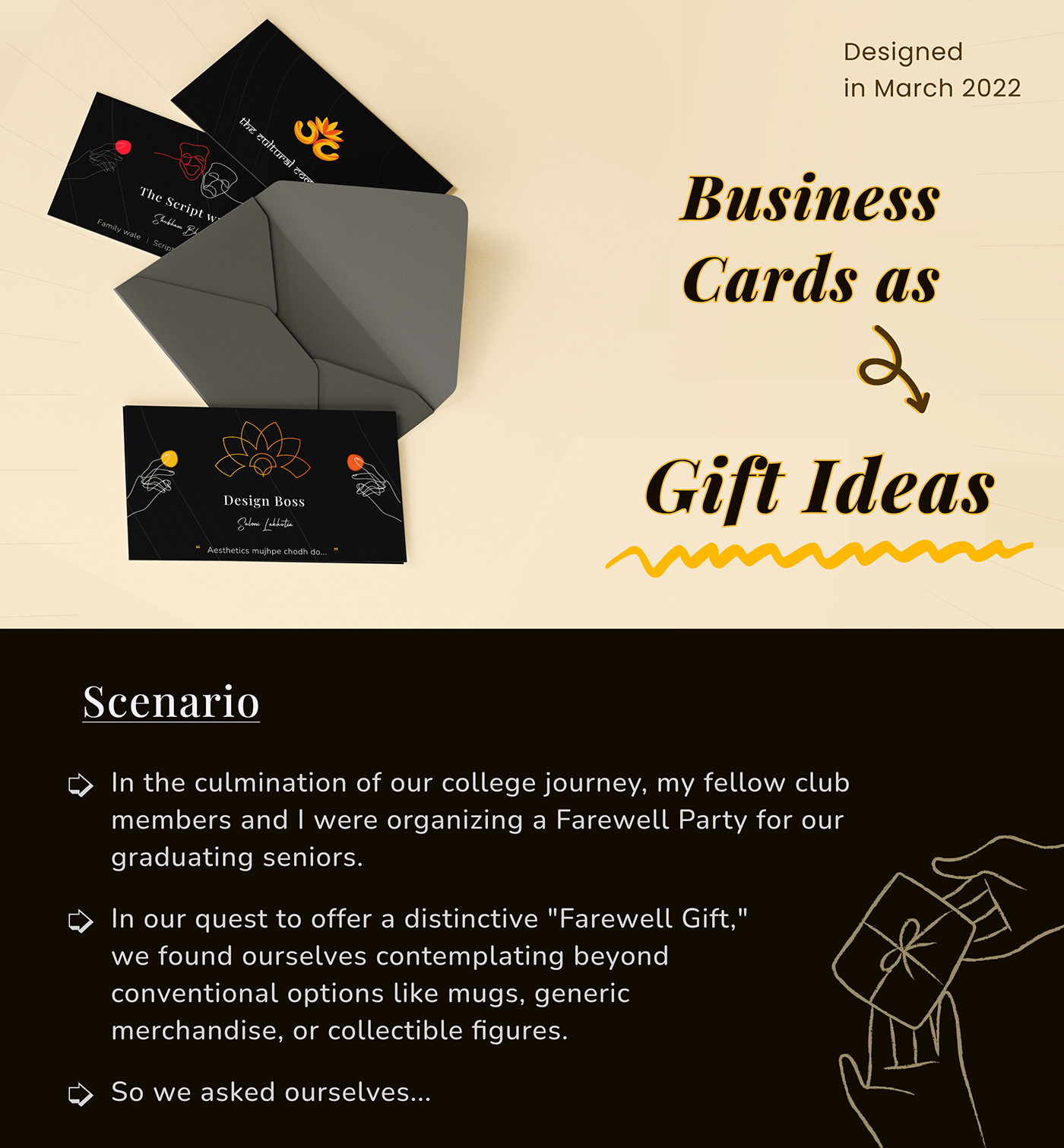 Introductory regarding the project - which showcases ho we used Business cards as gift ideas college
