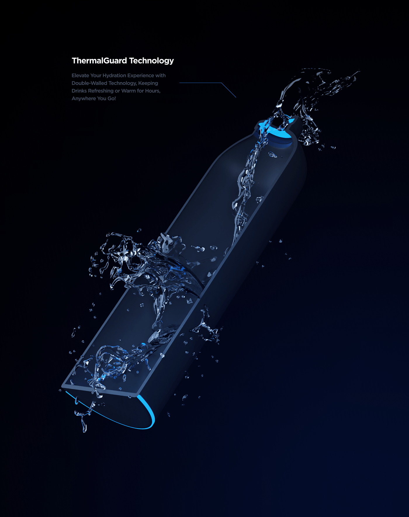 Water Bottle Hydration Technology tech 3D animation  bottle Filtration clean dtail studio