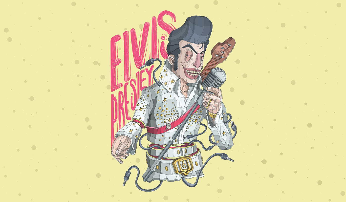 rock ilustracion escritura Eva Maria Bula marlowe gonzalez El Ilustrador ilustración digital elvis presley Freddie Mercury Jimi Hendrix