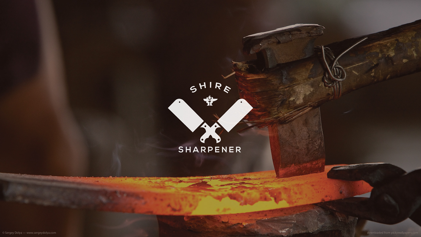 SHIRE SHARPENER SHIRE SHARPENER logo Designer FK branding  Logo Design Knife Logo Blacksmith