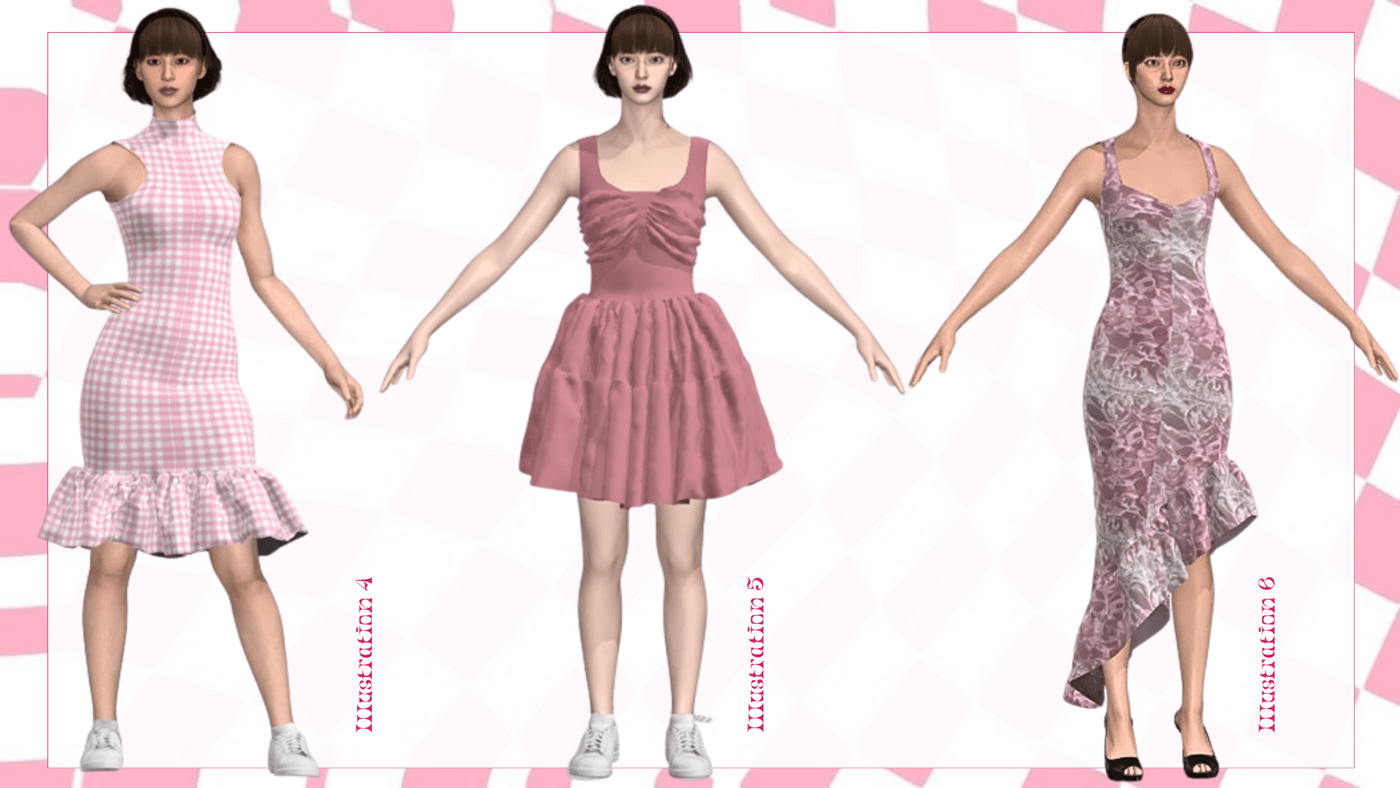 ILLUSTRATION  CLO 3D fashion design Digital Art  barbiecore Fashion  zara print moodboard branding 