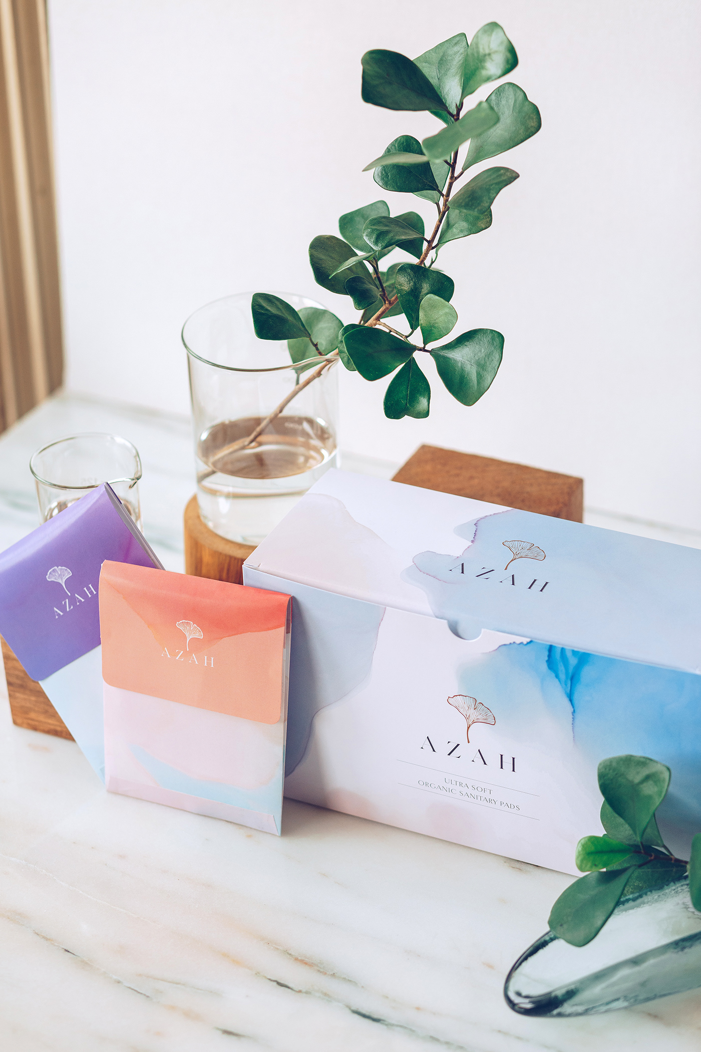 Azah Packaging sanitarypad pads soft elegant ginkgo