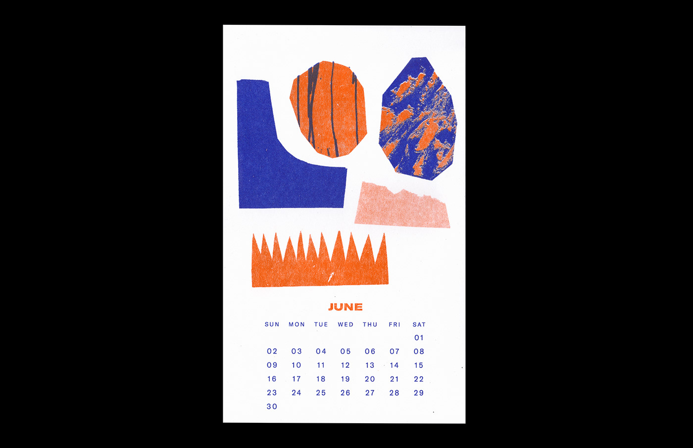 risograph calendar collage 2019 calendar calendrier ILLUSTRATION  abstract Riso cutout shape