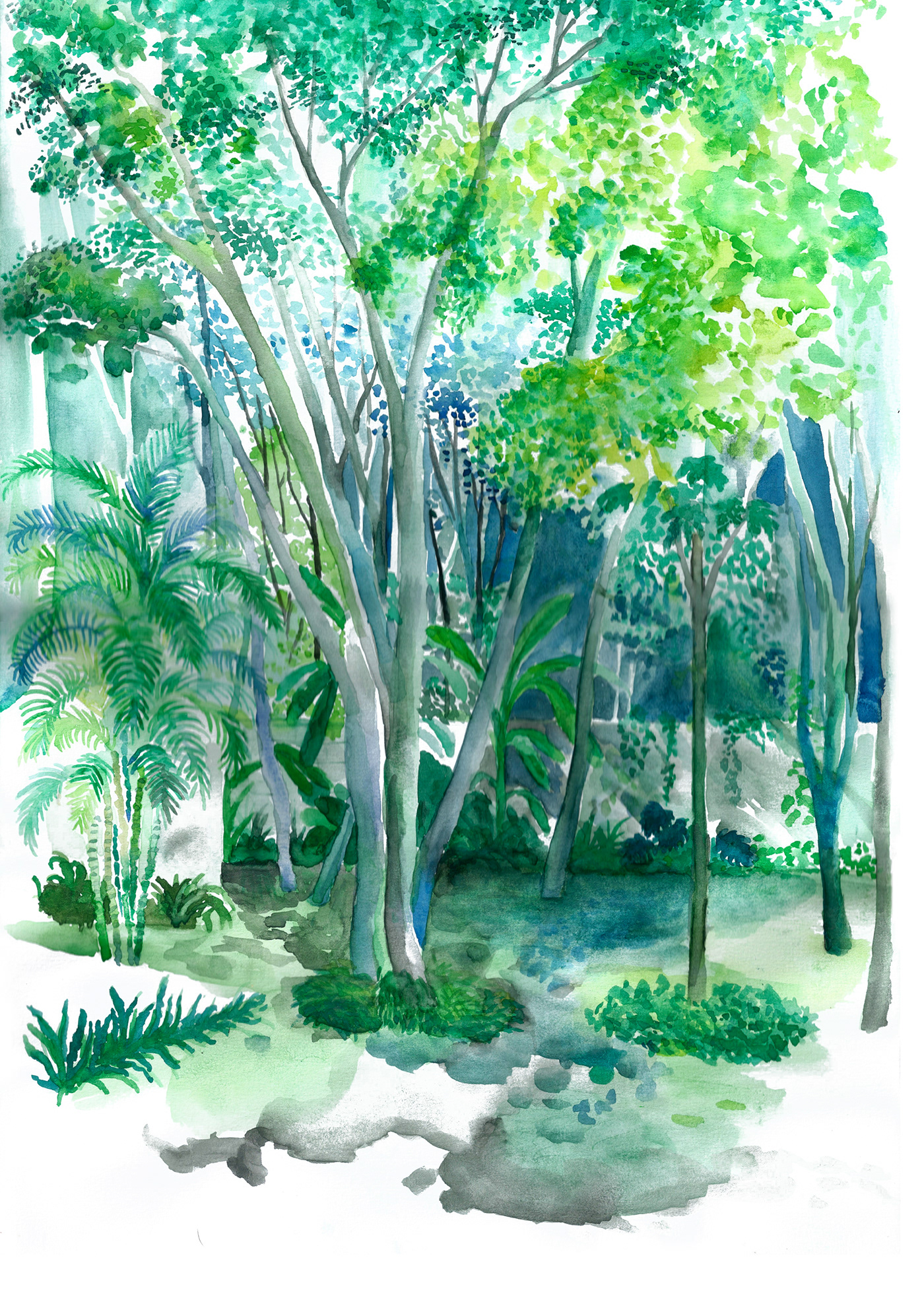 africa Landscape observation sketch train trees jungle plants mountains night