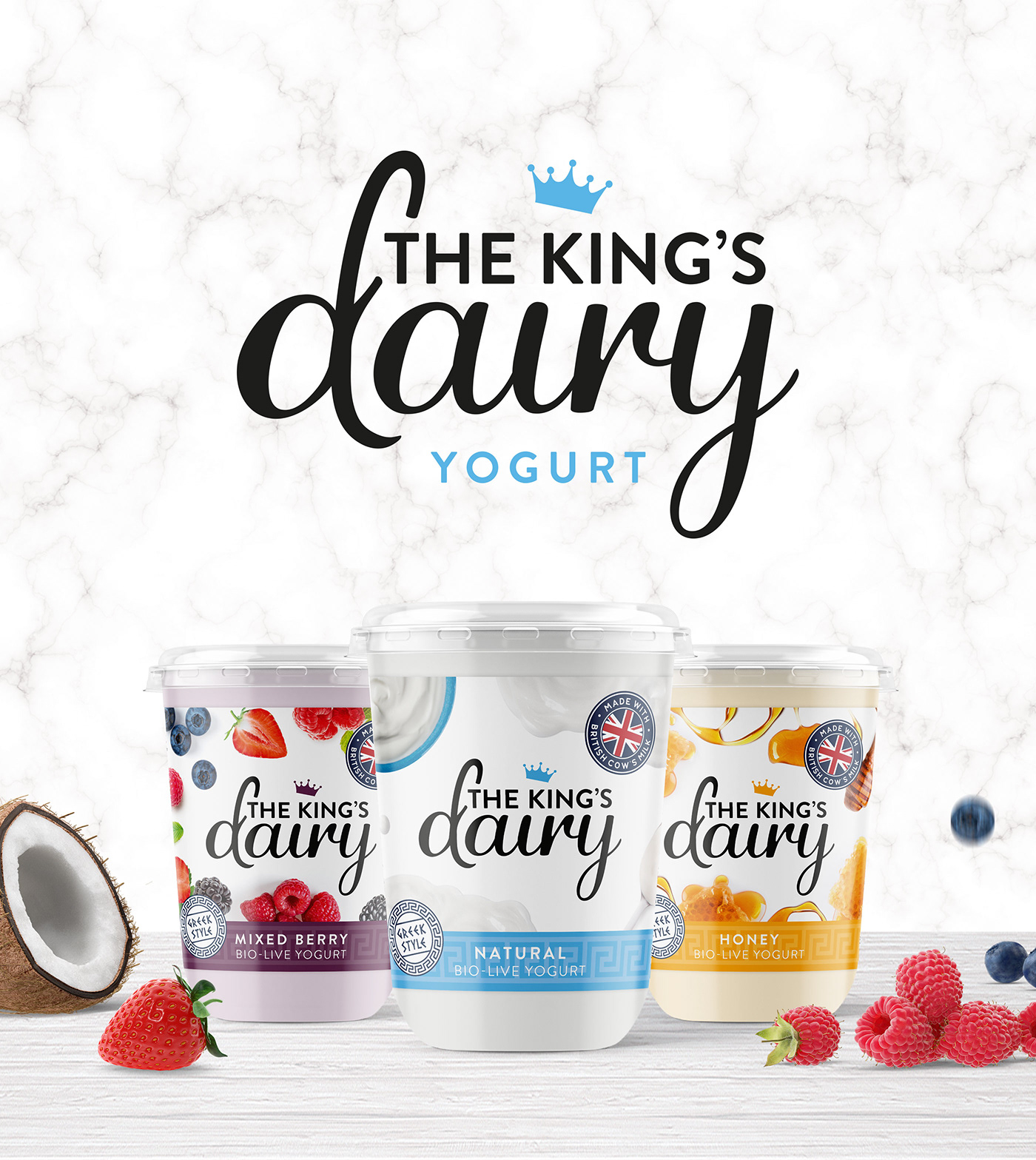 branding  yogurt Packaging Logo Design The King's Dairy logo king Food Packaging Yogurt Packaging Website Design