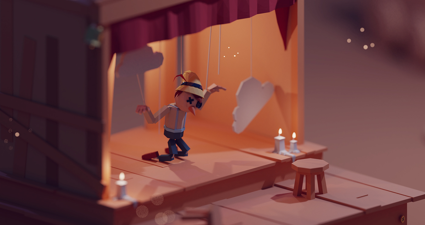 blender Isometric abandoned pinocchio old puppet theater  toys 3D Low Poly
