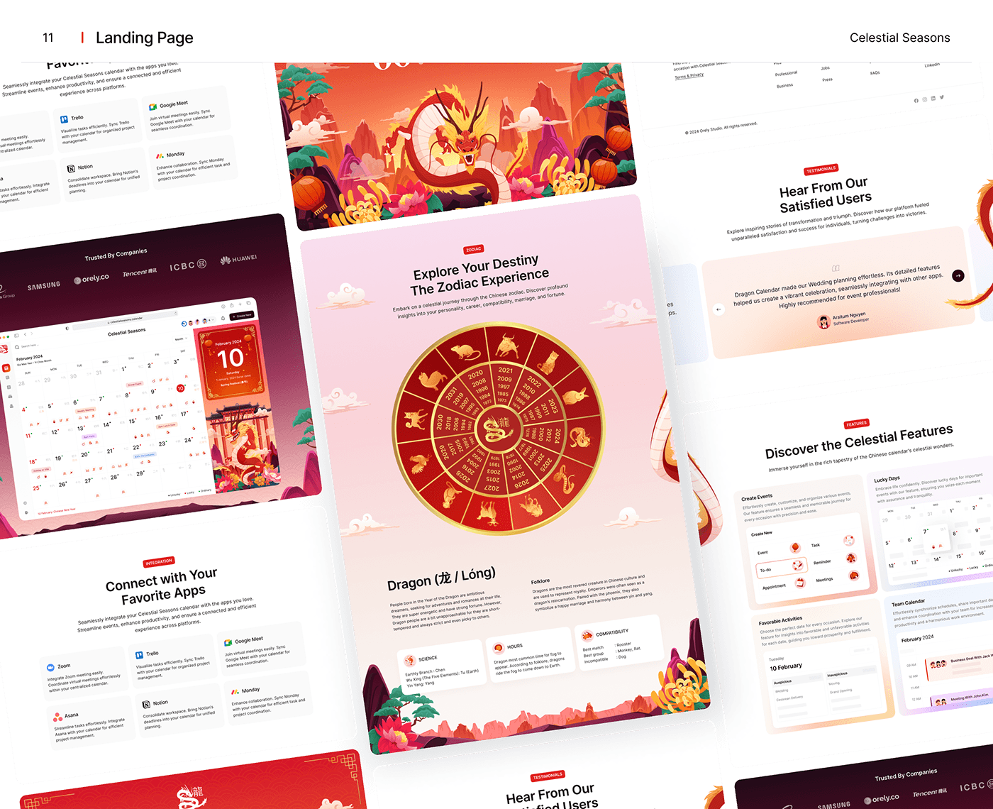 compilation of celestial seasons landing page sections.