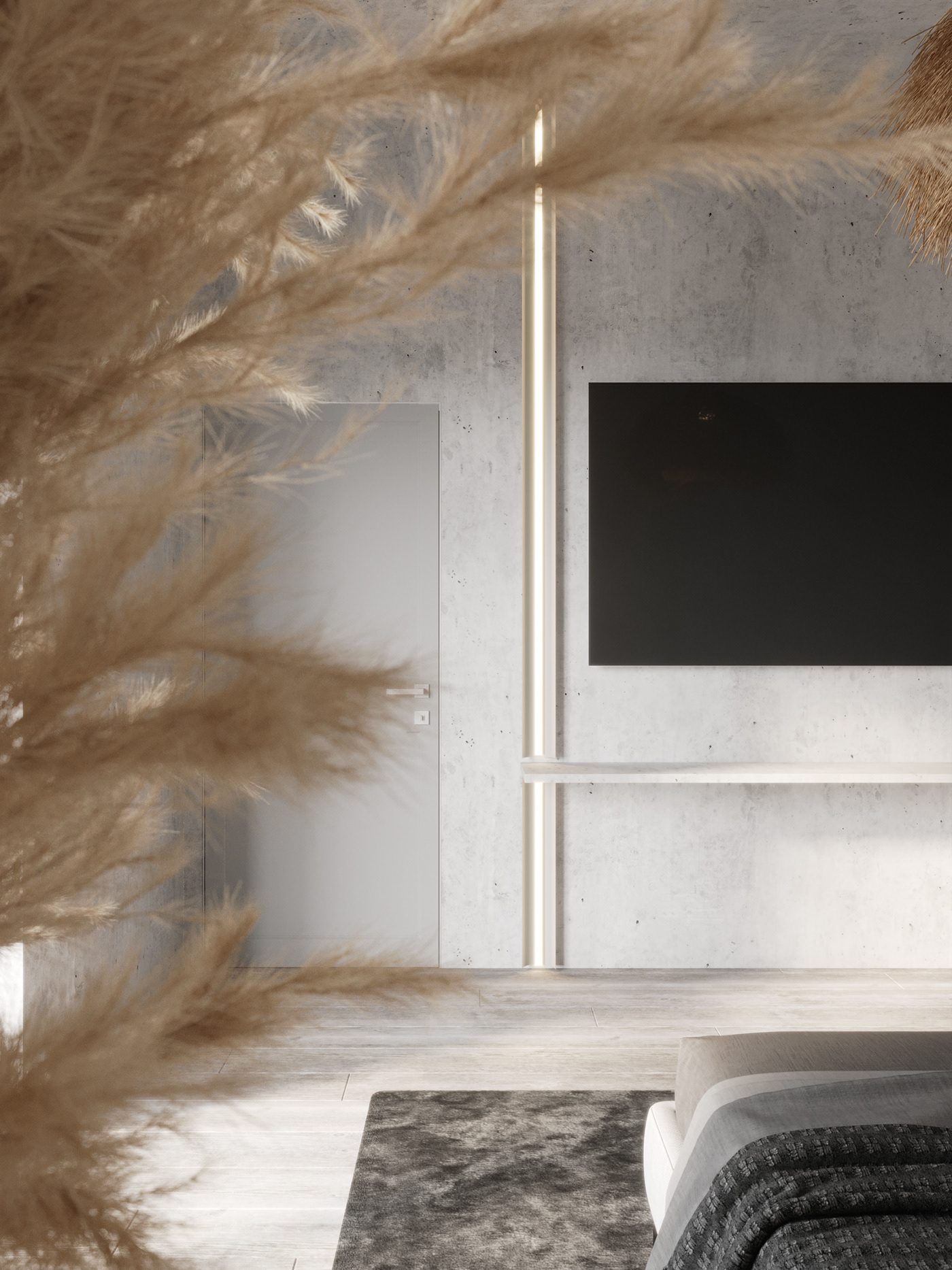 3D 3dsmax apartment archviz bedroom design Interior Minimalism Render visualization