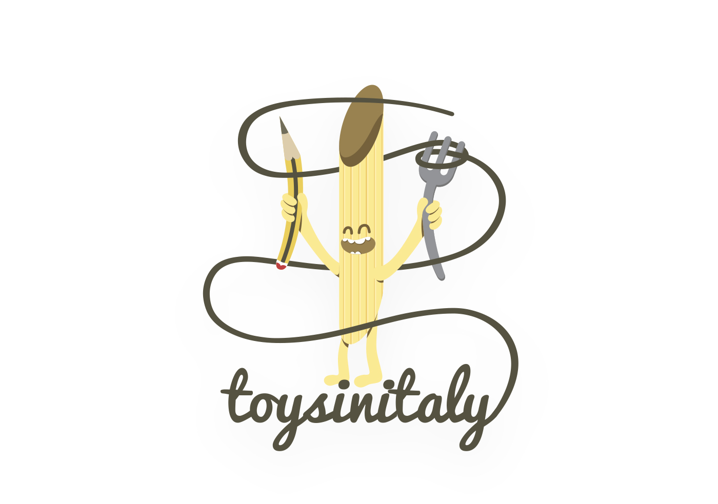 logo design ILLUSTRATION  Character brand toys Italy Pasta spaghetti face puppet fork