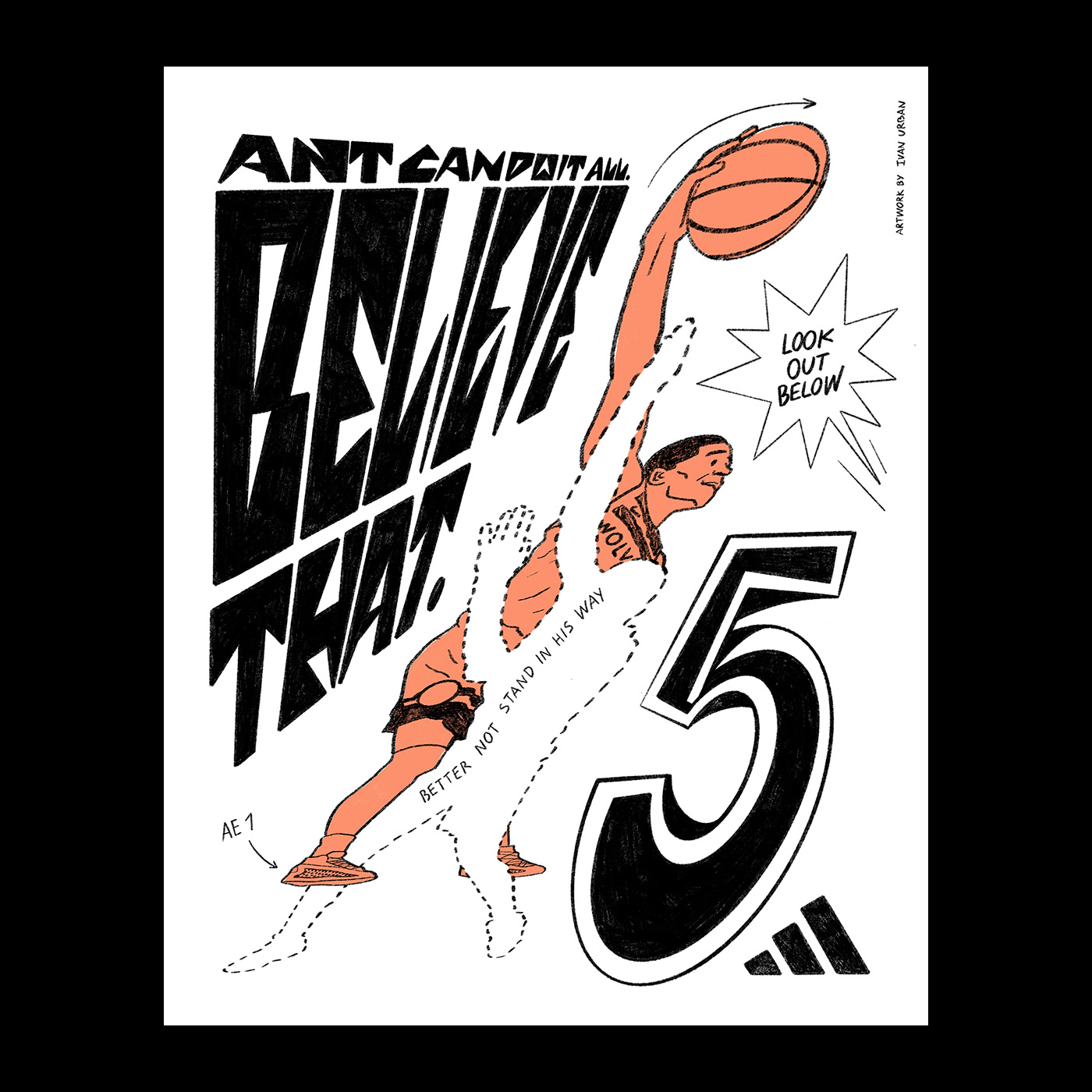 ILLUSTRATION  artwork concept art basketball poster Poster Design Procreate timberwolves Anthony Edwards NBA