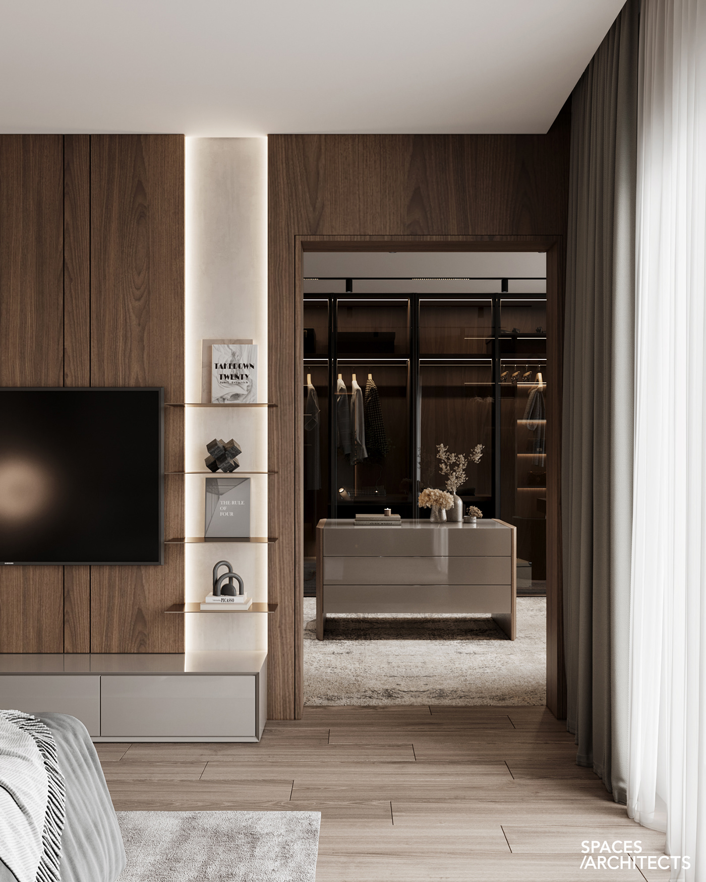 indoor interior design  3ds max modern design bedroom dressing room residential 3D Render