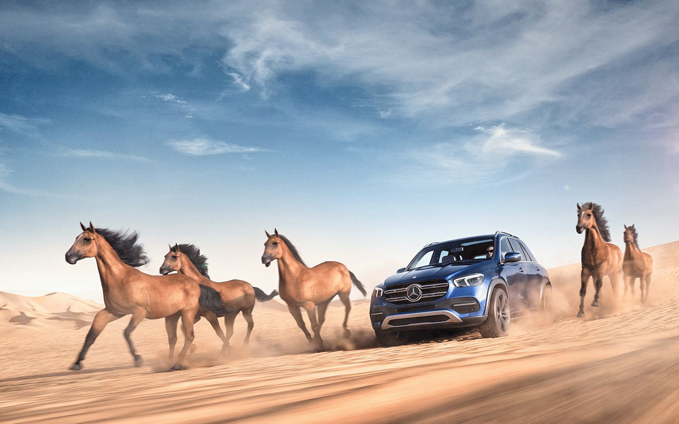 automotive   blue car CGI desert horse mercedes Render wild