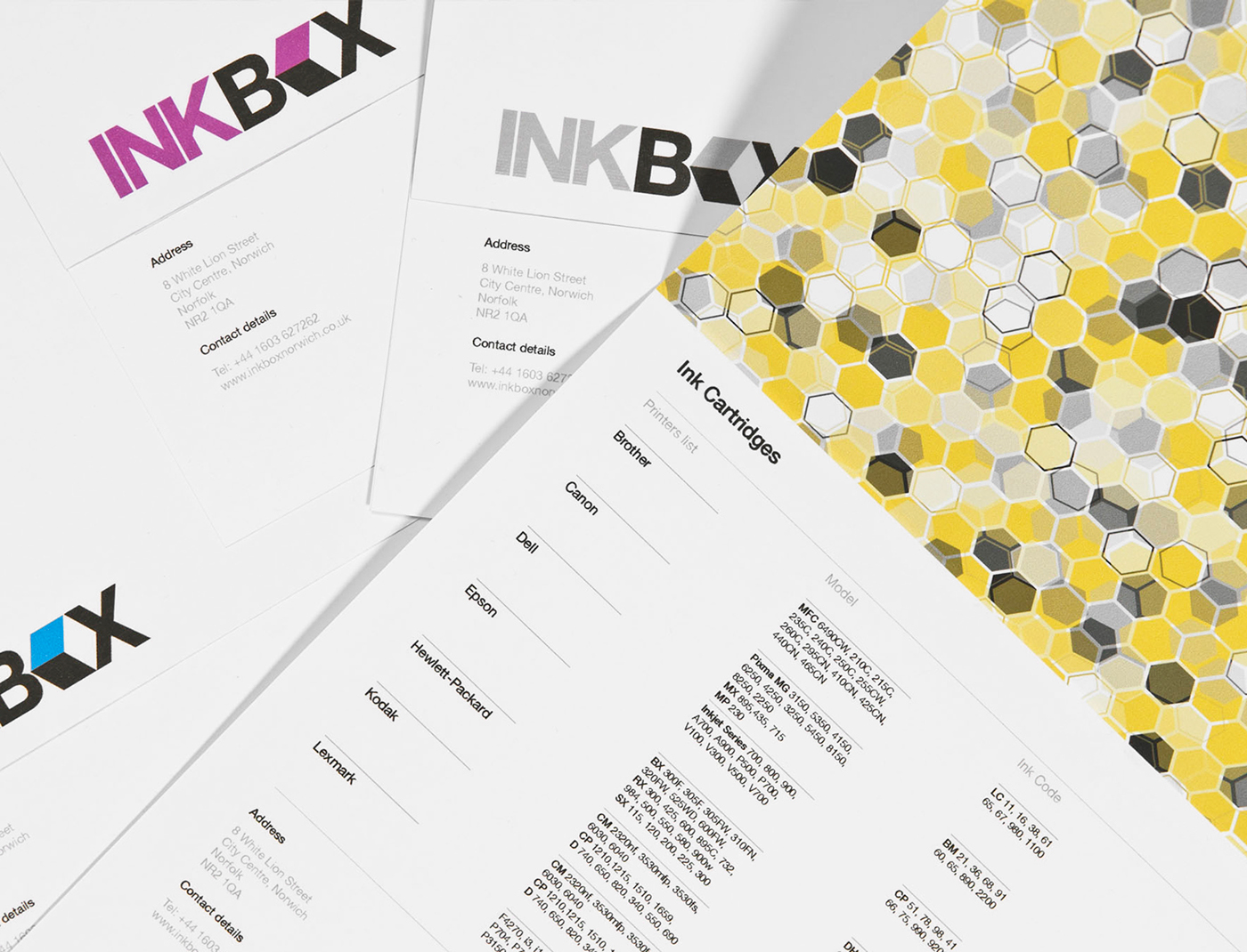 ink inkbox box negative space cartridge print logo Logo Design CMYK texture identity redesign design fedrigoni brand