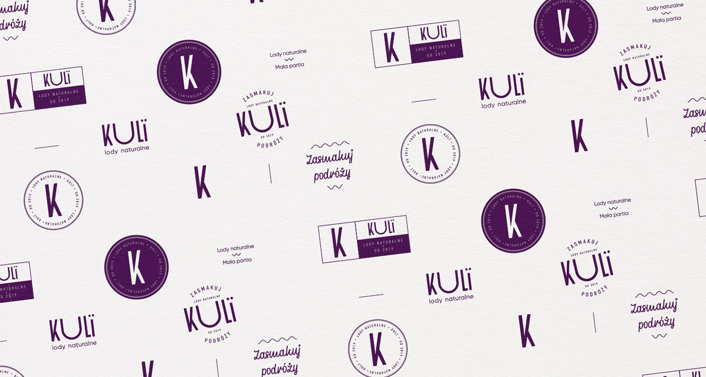 Pattern composed of different logos used for the Kuli brand identity.