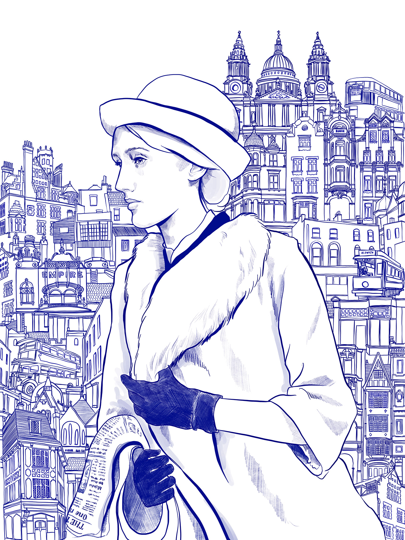 mrs dalloway virginia woolf artwork woman London city 1920s Character novel screen print