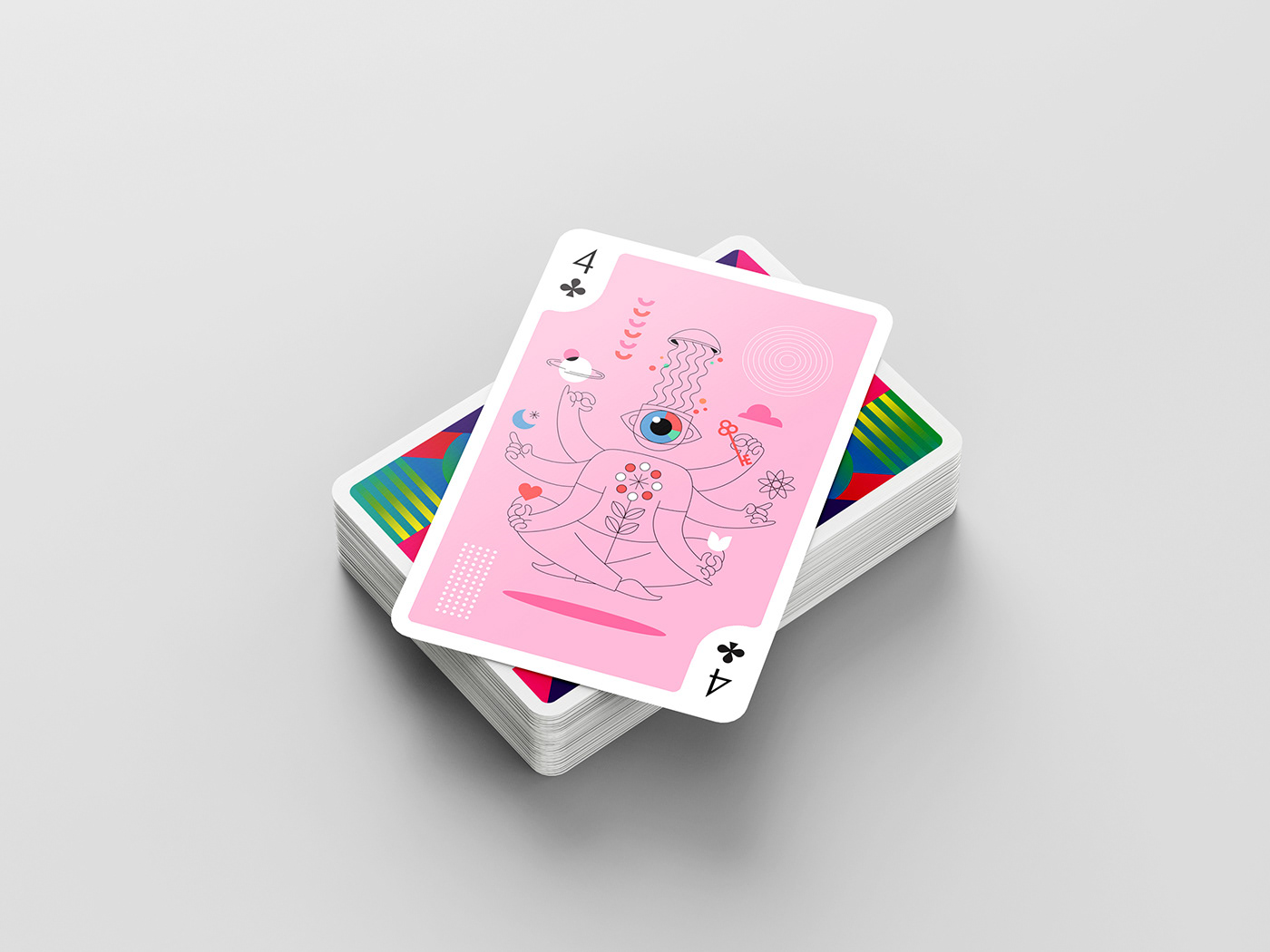 Card Deck cards flat four future line meditation mindfulness playing arts spades